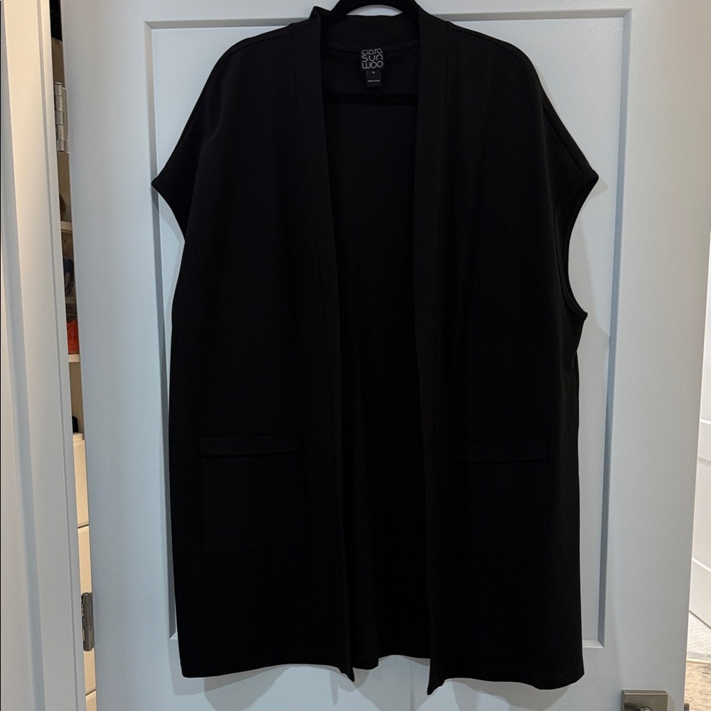 Clara Sun Woo Black Sleeveless Open-Front Vest